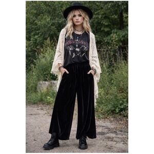 Coldwater Creek Women PXL Wide Leg Cropped Culotte Pants Black Silk Blend Velvet